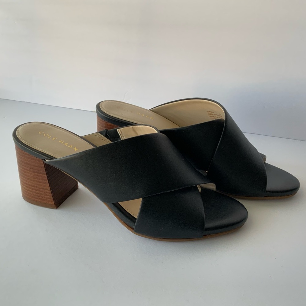 Cole Haan Dakota Black Criss Cross Mule Sandals Size 6 Minimal Wear